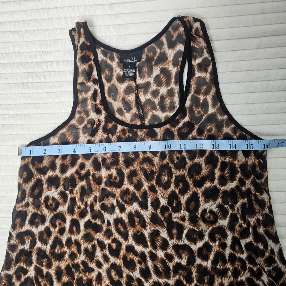rue21 Leopard‎ Sheer High Low Racerback Tank Top Womens Small Swim Cover Up Y2K - Picture 4 of 7